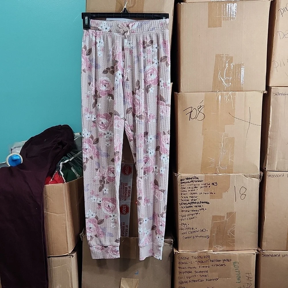 ☀️The Children's Place Waffle Knit Floral Stretch Waist Pants Large 10/12